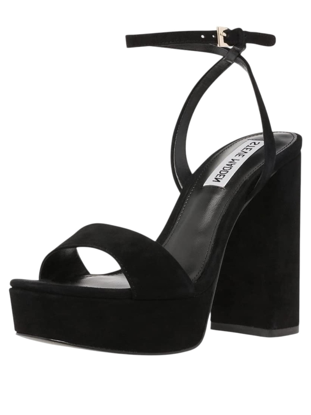 Steve Madden Black Suede Lessa Open Toe Block Heel Ankle Strap Platform (8M)